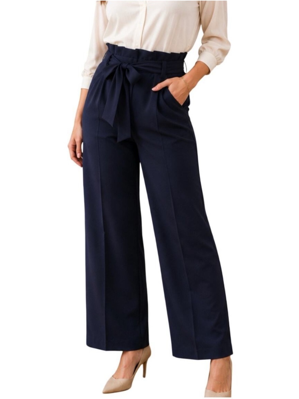 Boden Navy Wide Leg Tie Waist Trousers Pants Size 10R